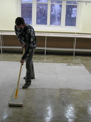 Protection of the floor made of marble chips, sewing production