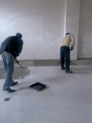 Protection of the concrete floor at the auto repair shop.